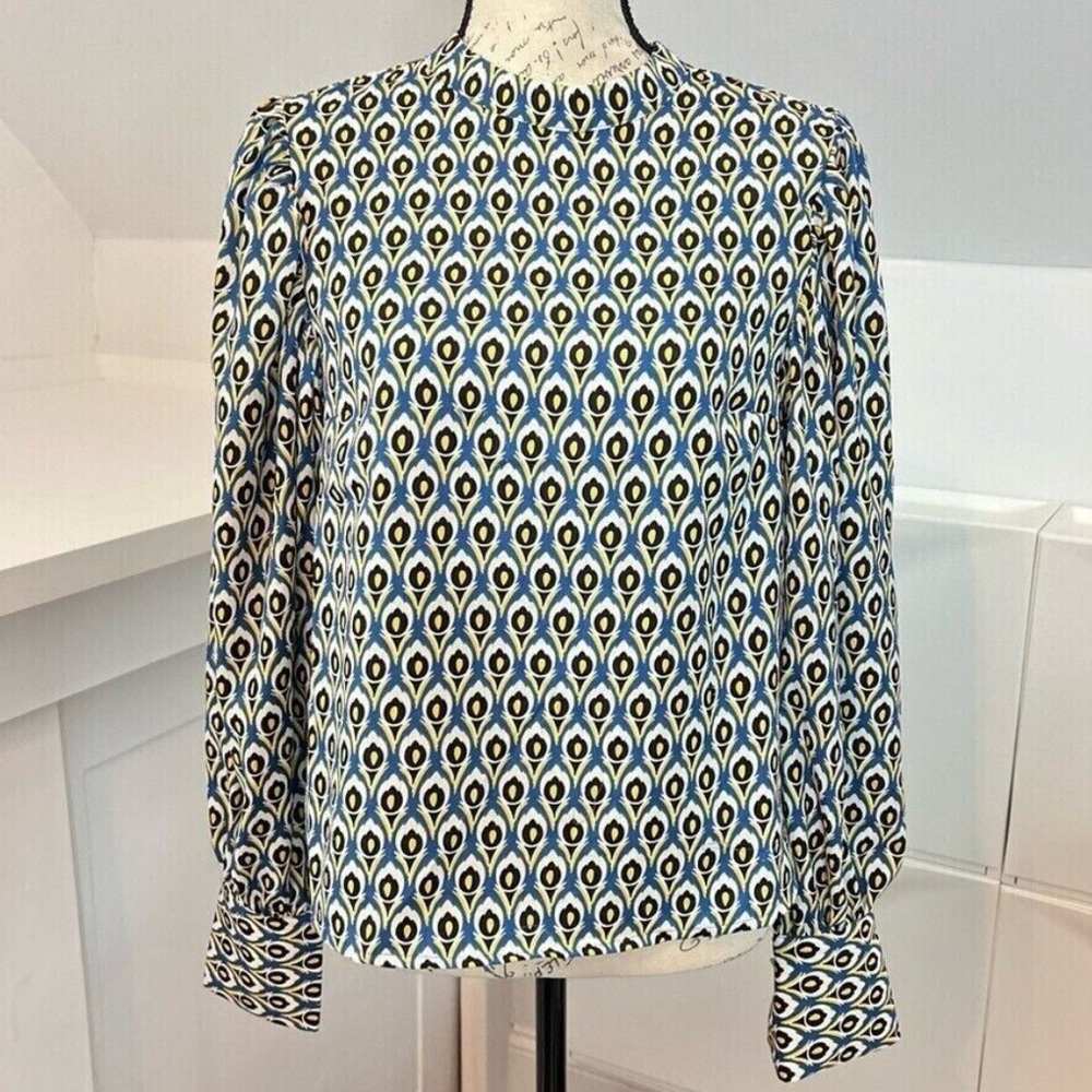 Cupcakes & cashmere high neck long sleeve printed‎ blouse